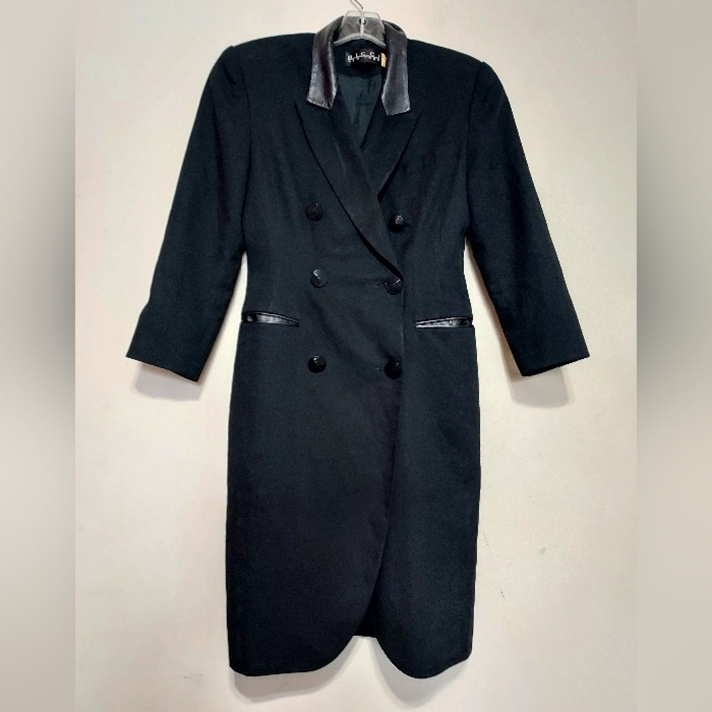 BICCI New York Vintage Double-Breasted Blazer Dress With Leather Trim Collar